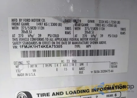 2019 Ford Expedition Max Xlt from USA, damaged, VIN 1FMJK1HT4KEA75305